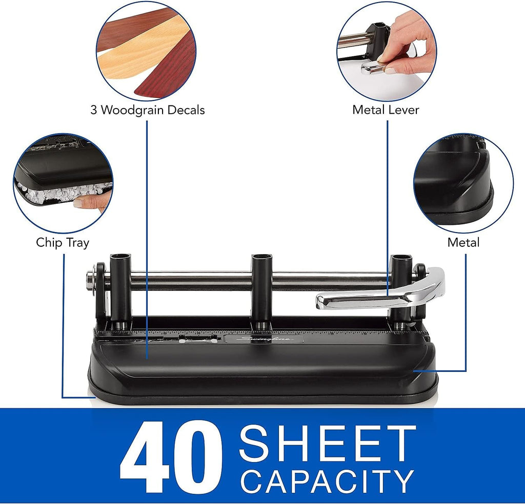 SWINGLINE 74400 40-Sheet Heavy-Duty Lever Action Two- to Seven-Hole Punch, 11/32 Holes