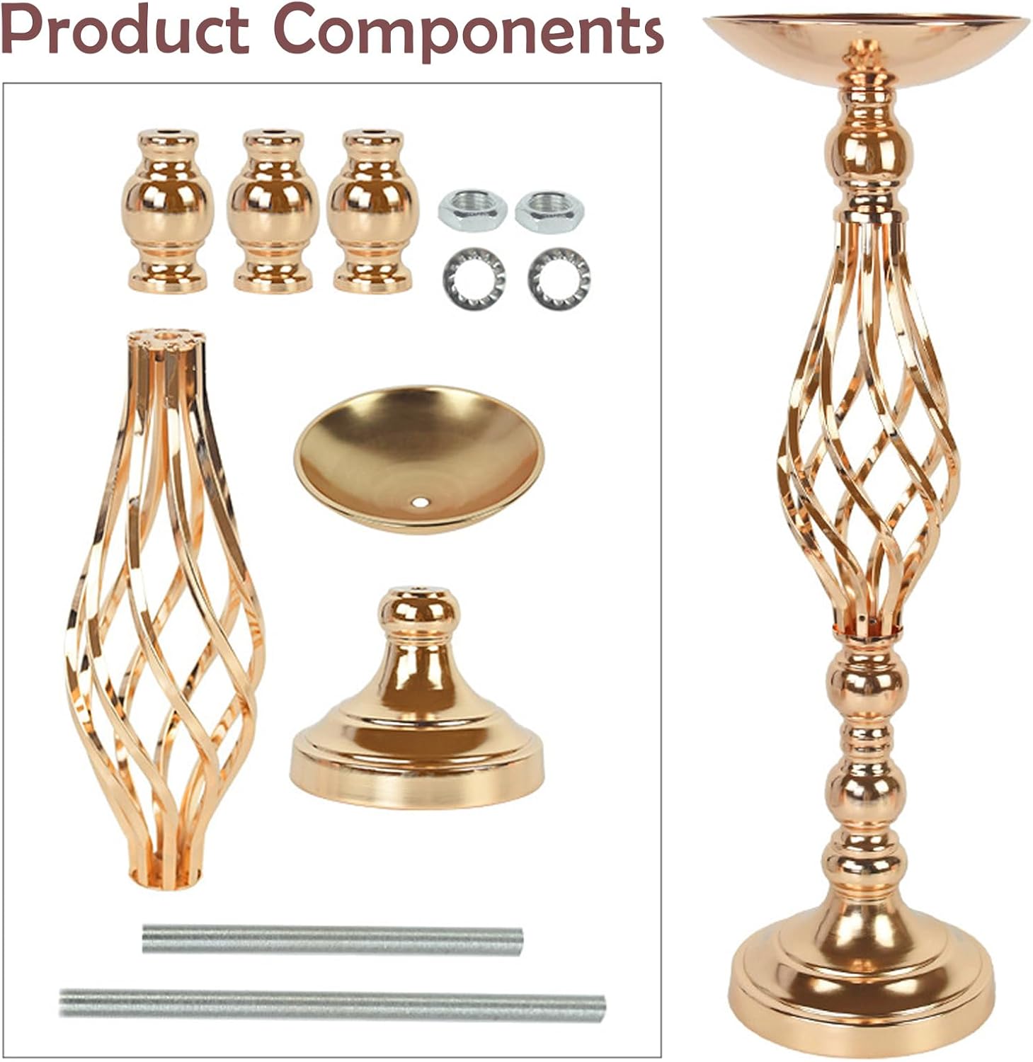 20 Pcs Metal Flower Arrangement Stand, 22.8 Inch Tall Wedding Flower Centerpieces Stand Gold Elegant Metal Flower Vase Candelabra Candle Holder for Wedding Table Decor Birthday Home Decor