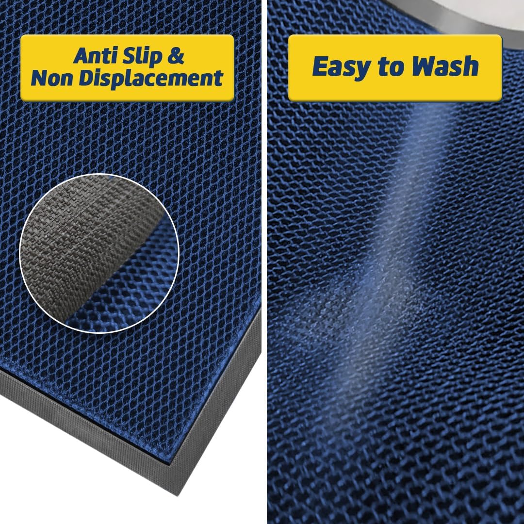 Muddy Mat® Meshy Mat™ Door Mat Heavy-Duty Quick-Dry Floor Mat, Sand & Dirt Trapper for Indoor & Outdoor, Ideal for Entrance, Mudrooms,Patios & Garages,Low-Profile,Non-Slip,Washable– Blue 36'x60'x0.4'