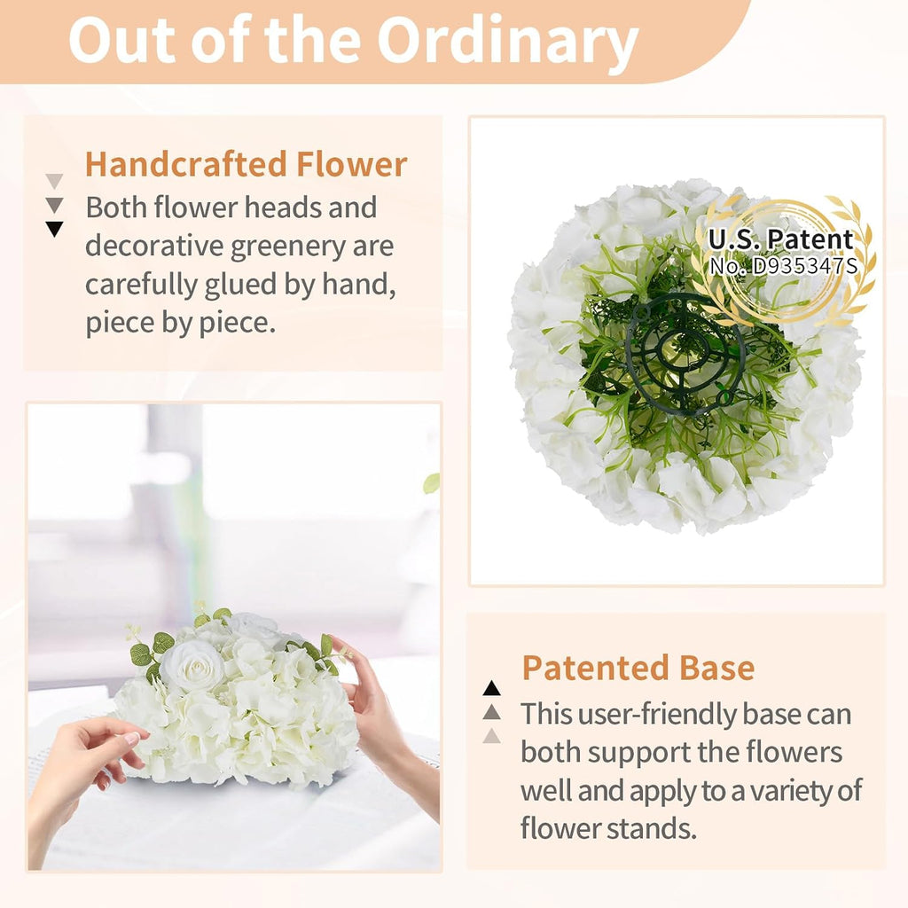NUPTIO Flower Balls for Centerpieces Wedding: 10 Pcs 11.8 inch Diameter Artificial Flower Ball Arrangement Bouquet Centerpiece for Tables - White Fake Rose Flowers for Wedding Decor