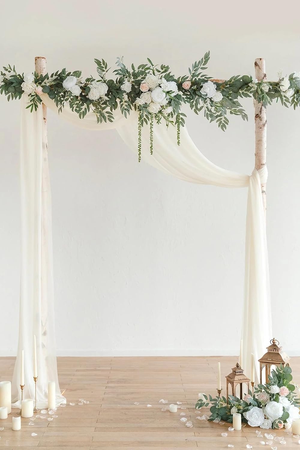 Ling's moment 9FT Spring Flower Garland for Backdrop Decorations - Wedding Arch Flowers, Eucalyptus & Rose, Artificial Floral Garland for Mantel - Sweetheart Table Decor for Reception, White & Sage