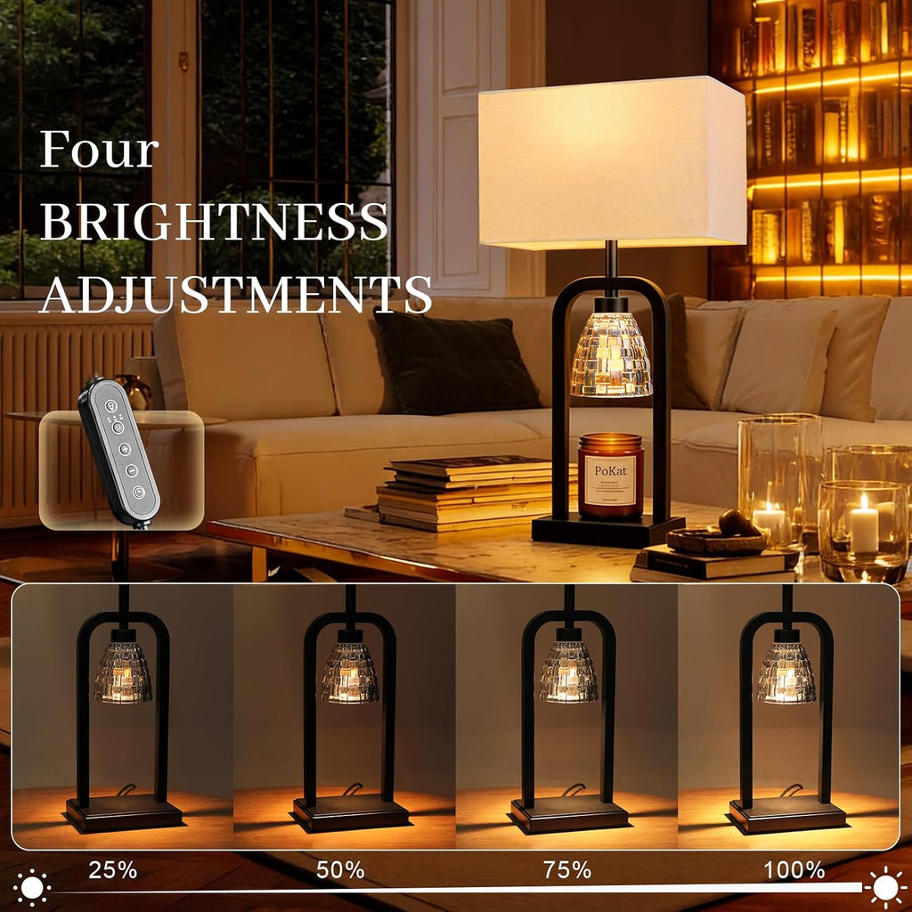 PoKat Bedside Table Lamps with Candle Warmer & Timer for Bedroom, Farmhouse Lamps Set of 2 for Night Stands, 21.5'' Bedroom Lamps Decor for Living Room, Side Table, Hallway, Bulbs Included, Black