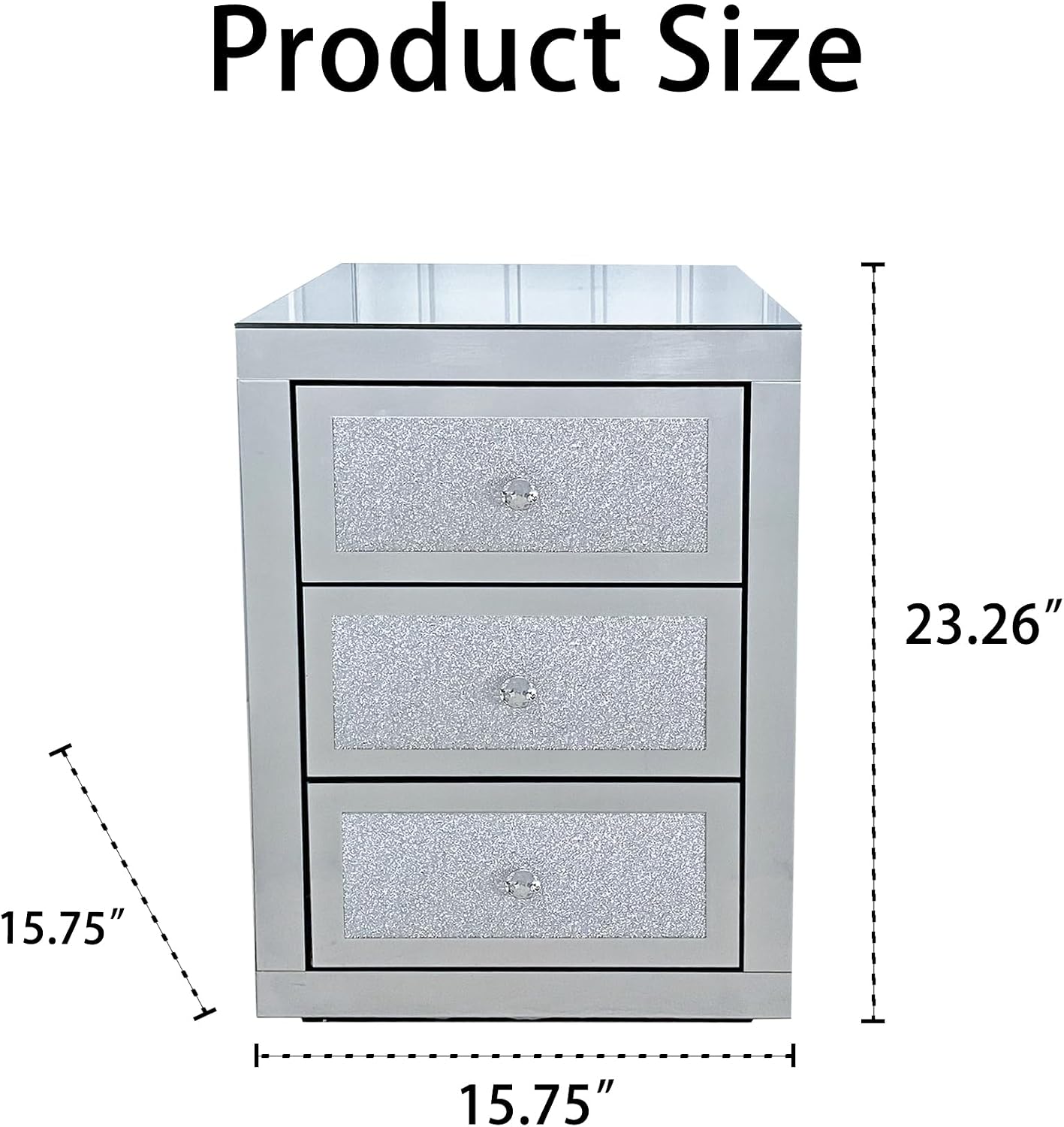 3-Drawer Mirrored Nightstand Bedside Table, Modern Mirrored End Side Table for Living Room, Bedroom, Entryway