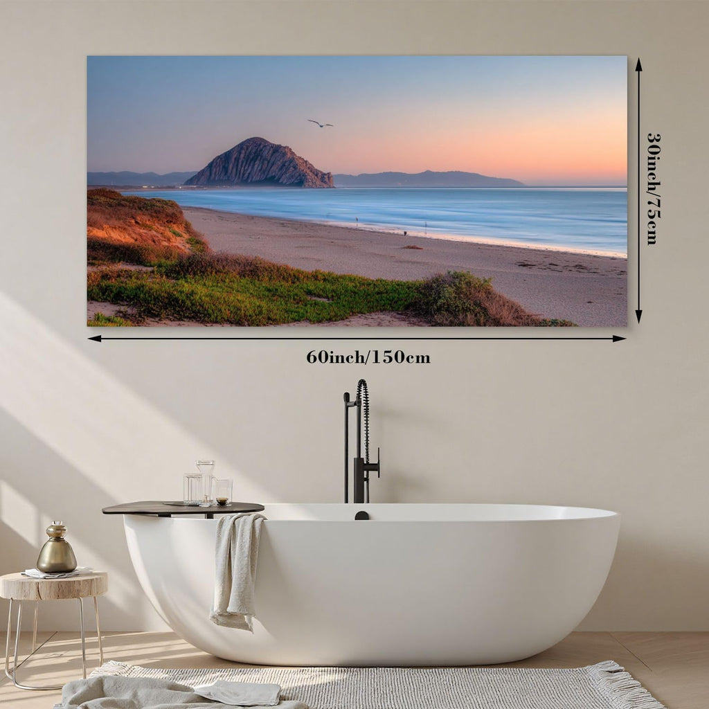 Large Canvas Wall Art 30x60in Beautiful panoramic view Morro bay Morro Rock sunset Painting for Living Room Bedroom Dining Room Wall Decor Home Decorations Aesthetic Artwork Ready To Hang