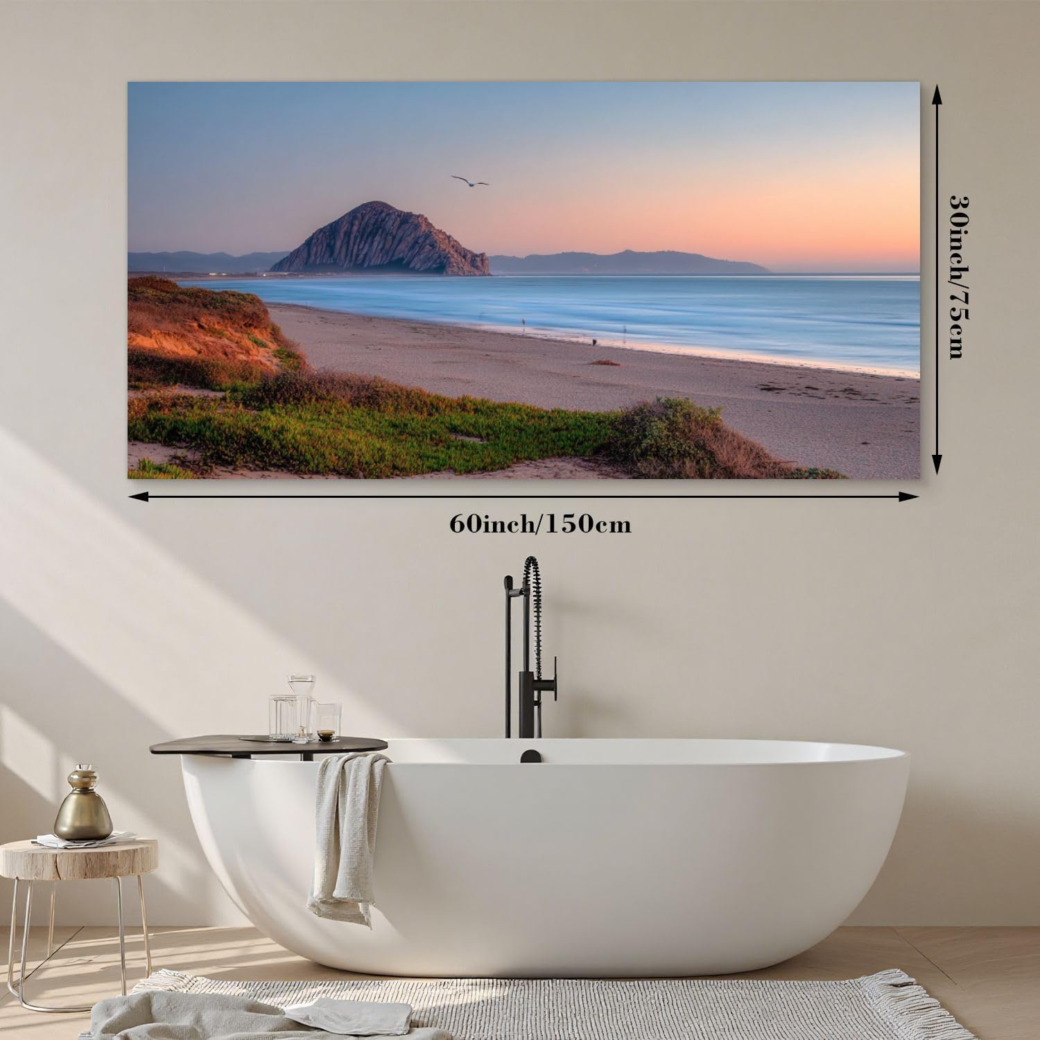 Large Canvas Wall Art 30x60in Beautiful panoramic view Morro bay Morro Rock sunset Painting for Living Room Bedroom Dining Room Wall Decor Home Decorations Aesthetic Artwork Ready To Hang