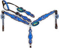 Western Leather Headstall & Breast Collar Set for Horses - Valentine's Day Silver Metallic Cowhide with Rhinestones