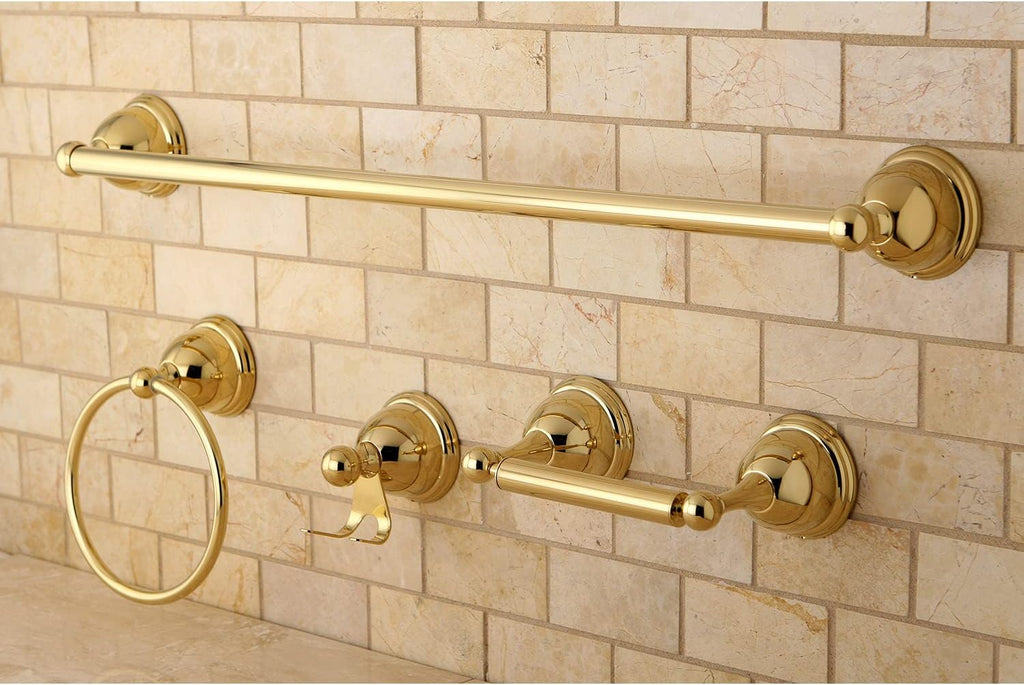 Kingston Brass BAK3961478PB Restoration 4-Piece Towel-Bar Bathroom Hardware Set, Polished Brass