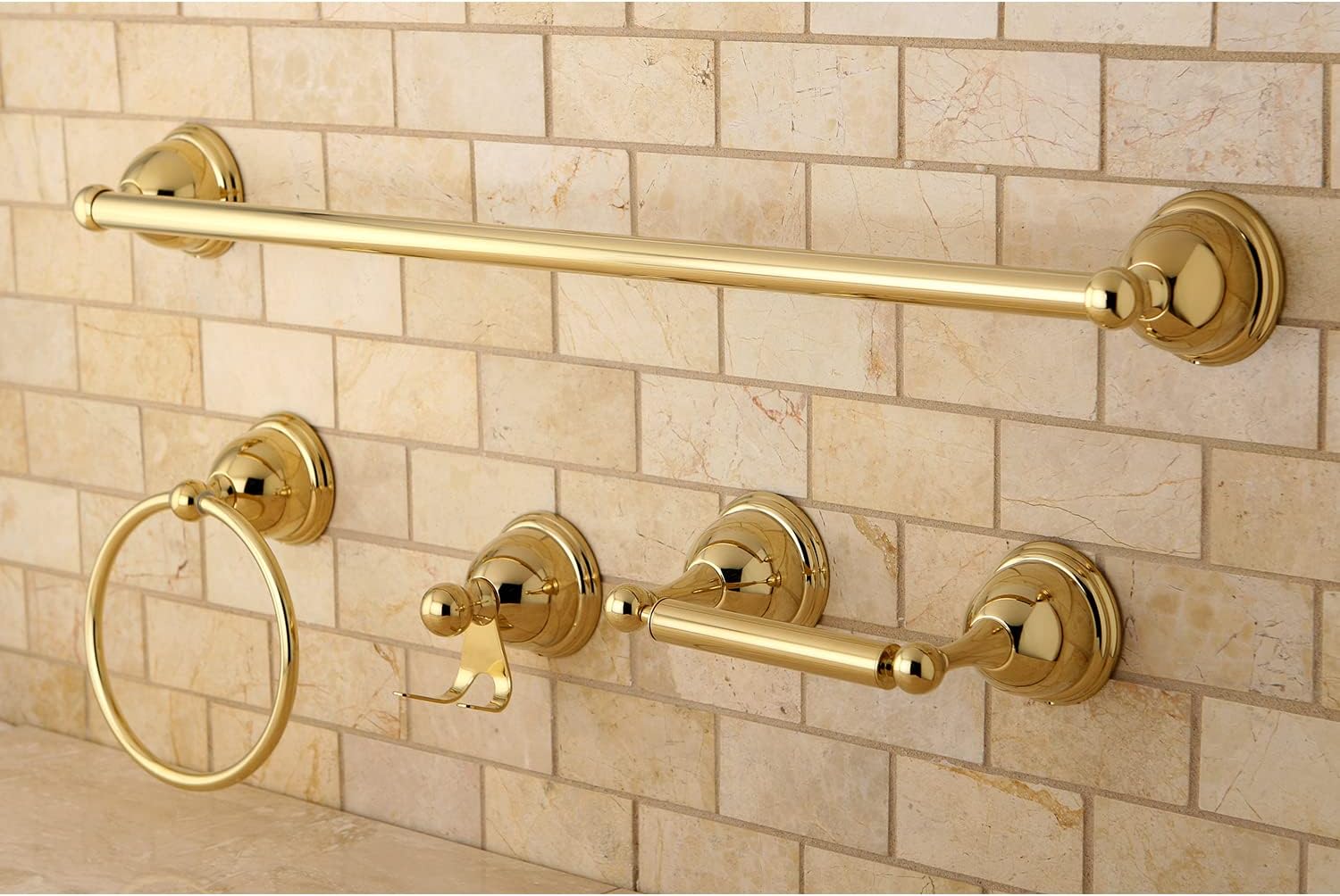 Kingston Brass BAK3961478PB Restoration 4-Piece Towel-Bar Bathroom Hardware Set, Polished Brass