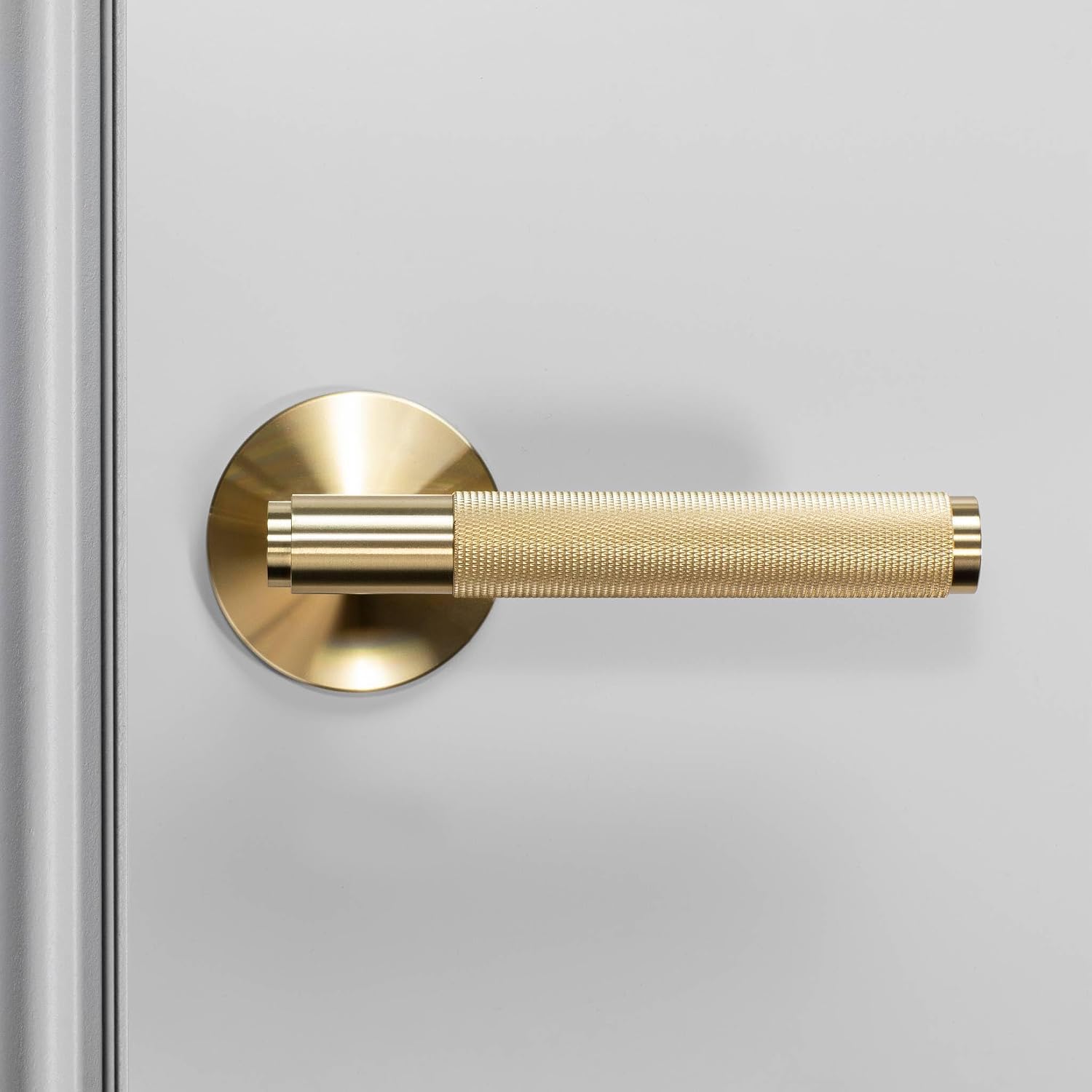 Buster and Punch Door Handle Set Privacy Cross Knurl in Steel