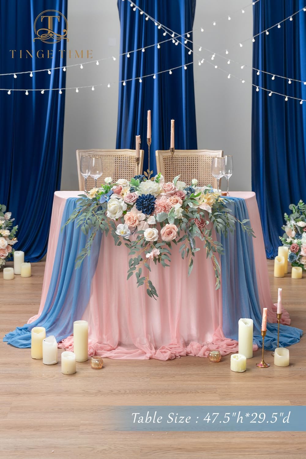 TINGE TIME Artificial Sweetheart Flower Swag with Tablecloth and Table Runner, Pack of 3 Floral Arrangement for Wedding Sweetheart Table Centerpiece Decoration (Dusty Rose & Navy Blue)