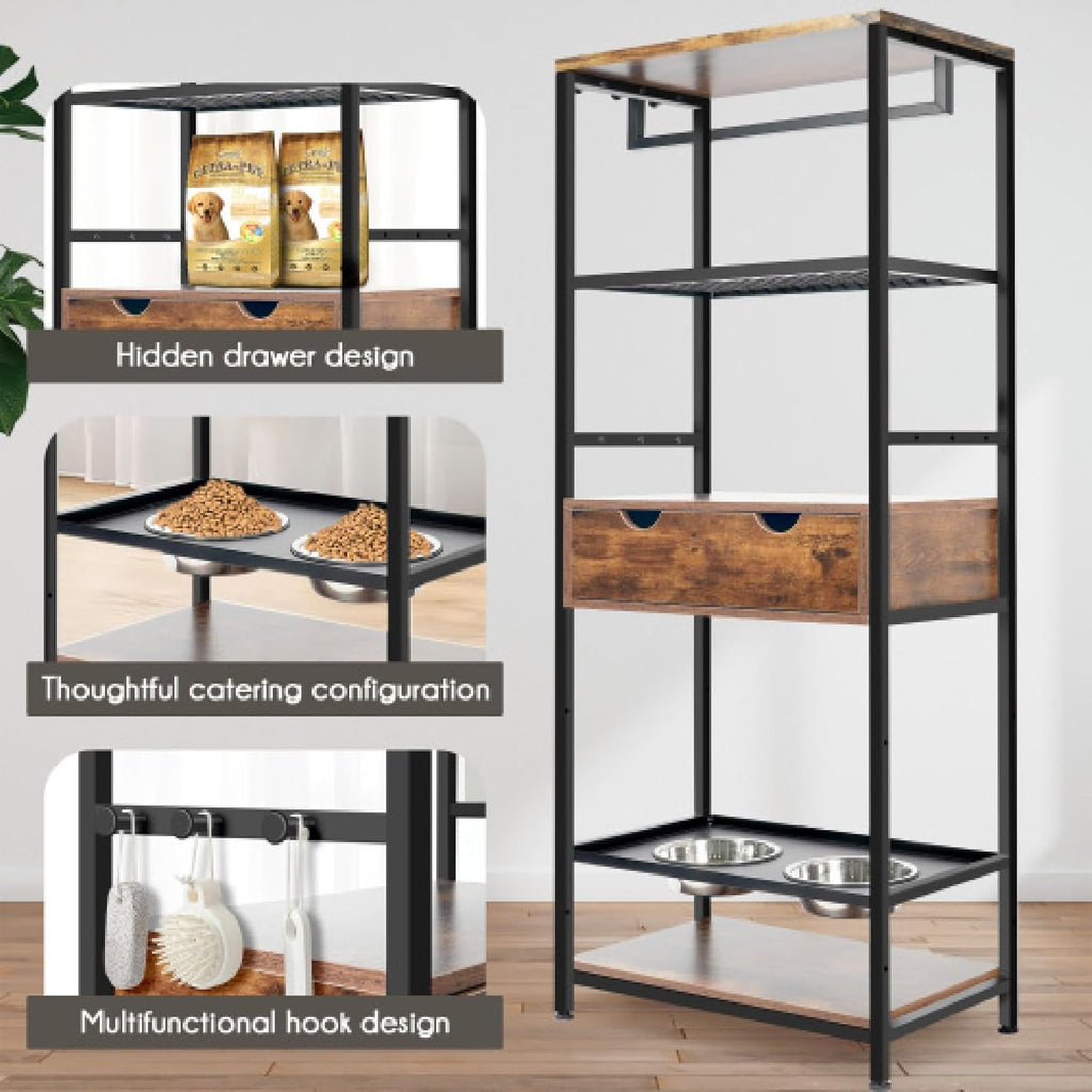 Dog Feeding Station 3 Height Adjustable Raised Dog Bowls Dog Food Storage Cabinet for Large Medium Dogs Cats with Shelves