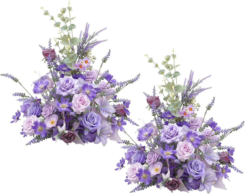 2pcs Purple Free Standing Flowers Ball Bouquet Artificial Rose Arrangements Balls for Wedding Centerpieces Tables Chair Aisle Runner Flowers Decorations