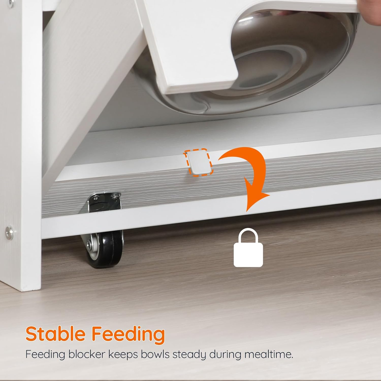 HOOBRO Dog Feeding Station with Feeding Bowls, Pet Organizer Cabinet with Storage and Hooks, Pet Feeding Station with Sliding Drawer and 2 Hidden Bowls for Dog & Cat, White WT12PO03G1
