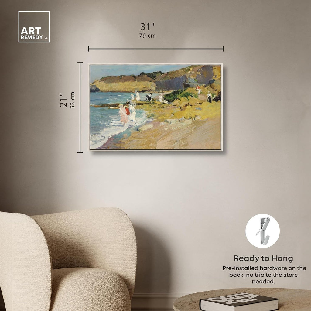 Art Remedy Classic Landscape Canvas, 30' x 20', Silver Frame, Rocks at the Lighthouse