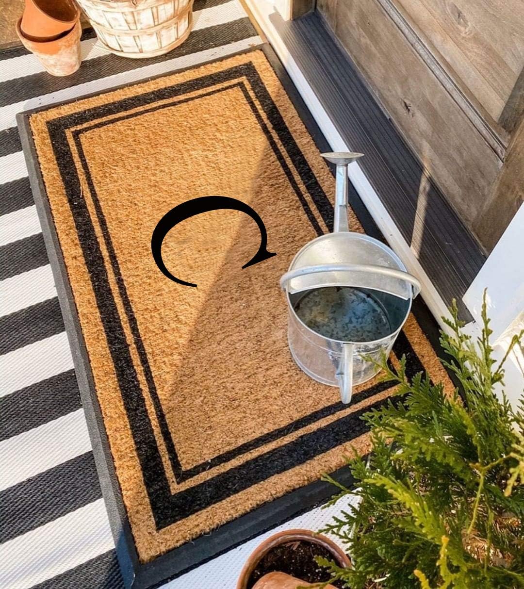 A1 Home Collections Natural Coir & Rubber Hand-Flocked Monogrammed Doormat - Heavy Duty Anti-Shedding Front Door Mat, Thick & Durable Entrance Mat - C, 30' x 48'