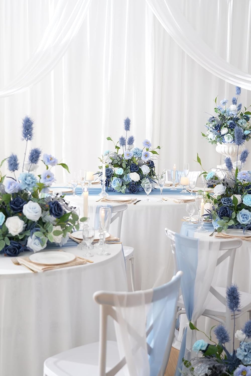2pcs Free Standing Flowers Ball Bouquet Artificial Rose Floral Arrangements for Wedding Centerpieces Tables Aisle (Blue)