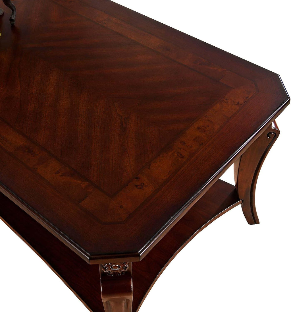 Large Coffee Table with Shelf for Living Room, Rectangle Solid Wood Cocktail Table with Open Storage Shelf, Mid-Century Modern Sofa Center Tables, 47.2'L x 23.6'W x 17.9'H, Cherry Brown KFZ-A1168-WD