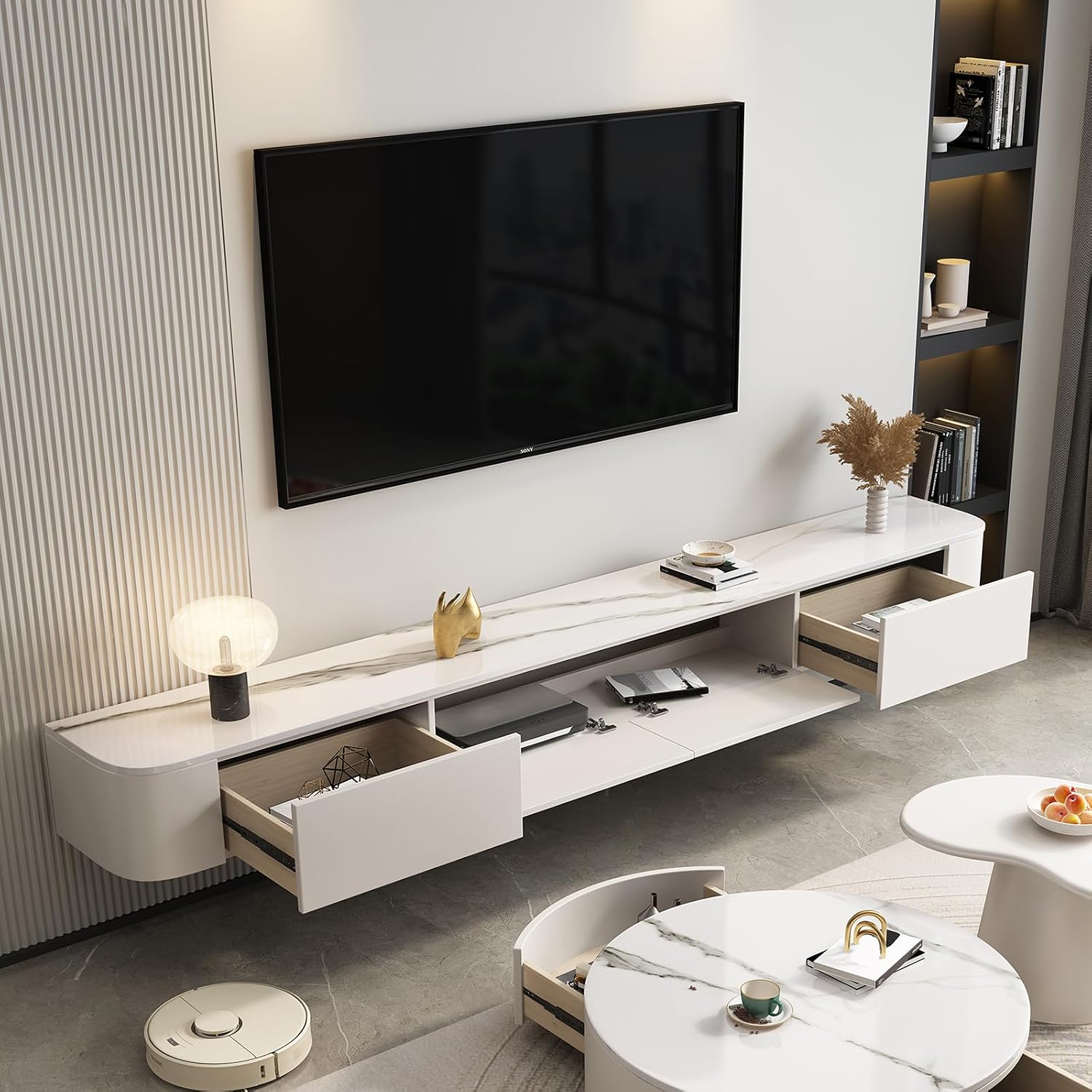 Floating TV Stand - Wall Mounted Media Console with 2 Drawer, Floating Entertainment Center TV Cabinet, Wall Mounted Audio/Video Shelf for Home Room (Pattern, 62.99x7.87x9.45IN)