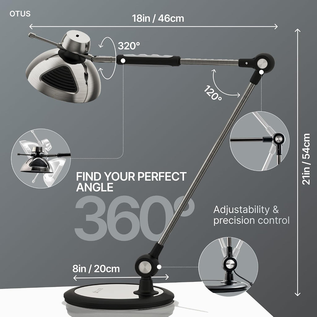 OTUS LED Desk Lamp for Home Office, Gesture On Off and Touch Control, Tall Architect Swing Arm Desk Light, 1500 Lux Eye Care Dimmable, 12 Levels, 3 Color Temps, Weighted Metal Base