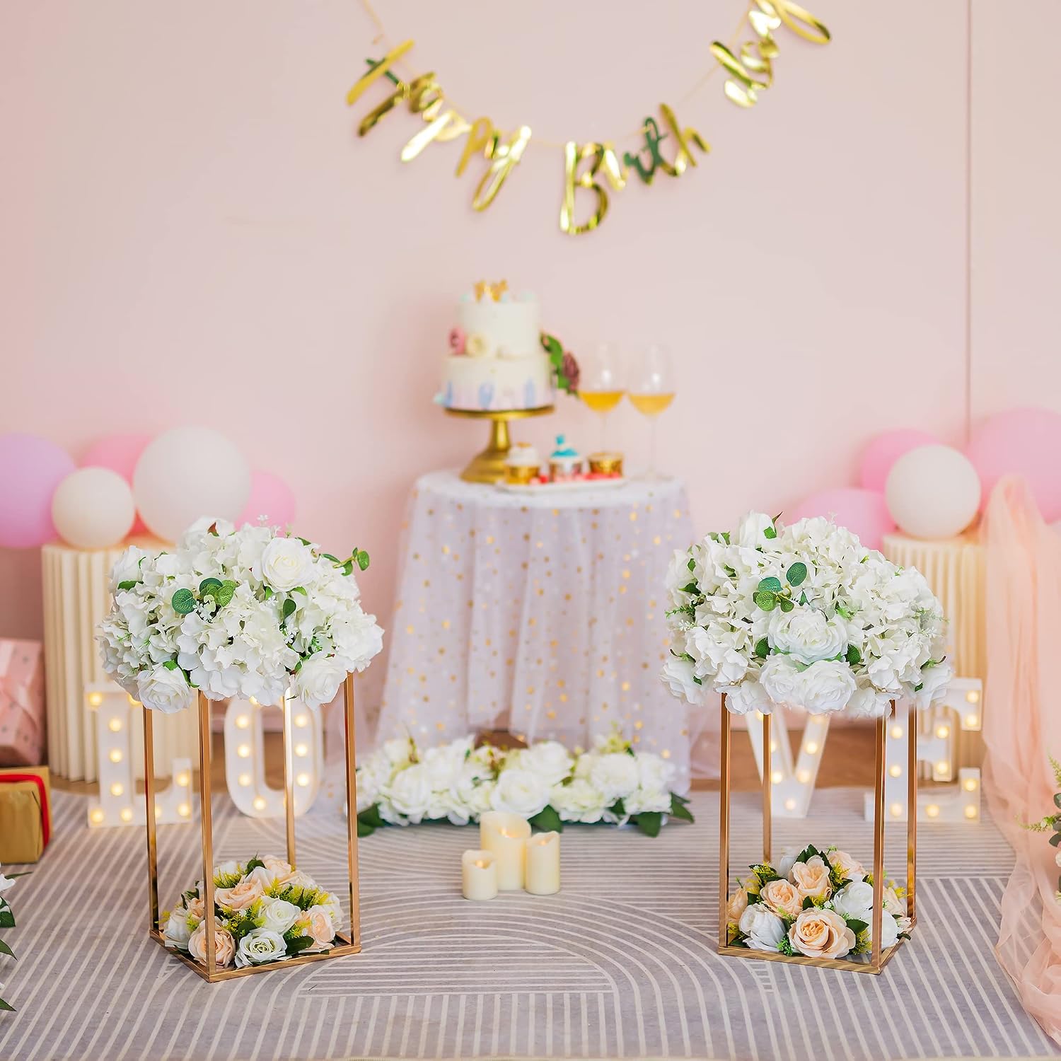 Gold Stand Wedding Centerpieces for Tables - 15.75in Tall Vases for Centerpieces, 10 Pcs Metal Column Flower Stand, Rectangular Flower Display Rack, Wedding Decorations for Table, Party, Event, Home