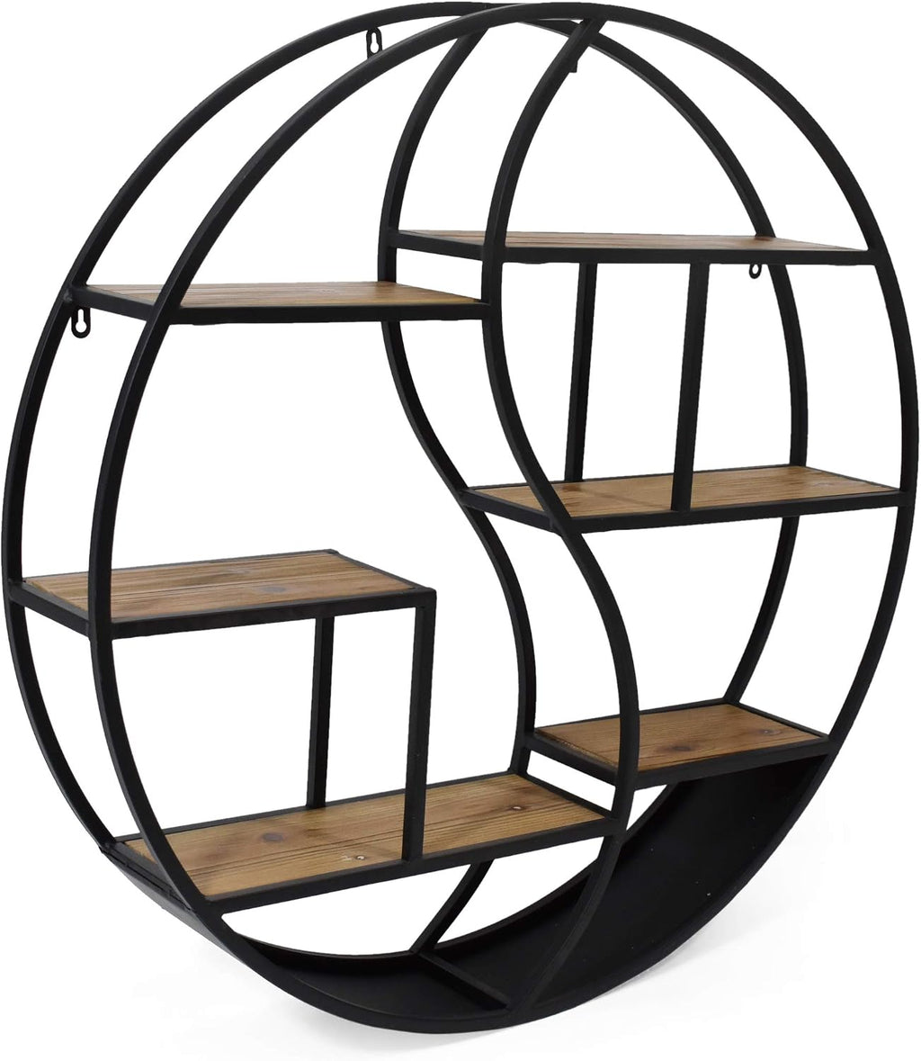 Christopher Knight Home Bobby Industrial Hanging Circular 8 shelves, Wall Shelf, Black Finish, Natural