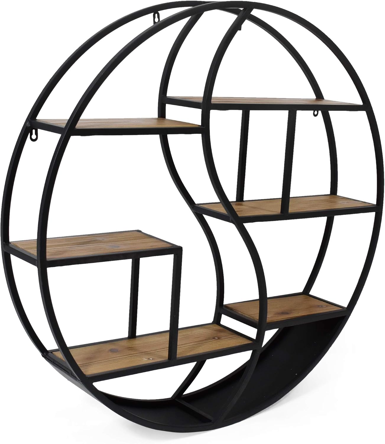 Christopher Knight Home Bobby Industrial Hanging Circular 8 shelves, Wall Shelf, Black Finish, Natural