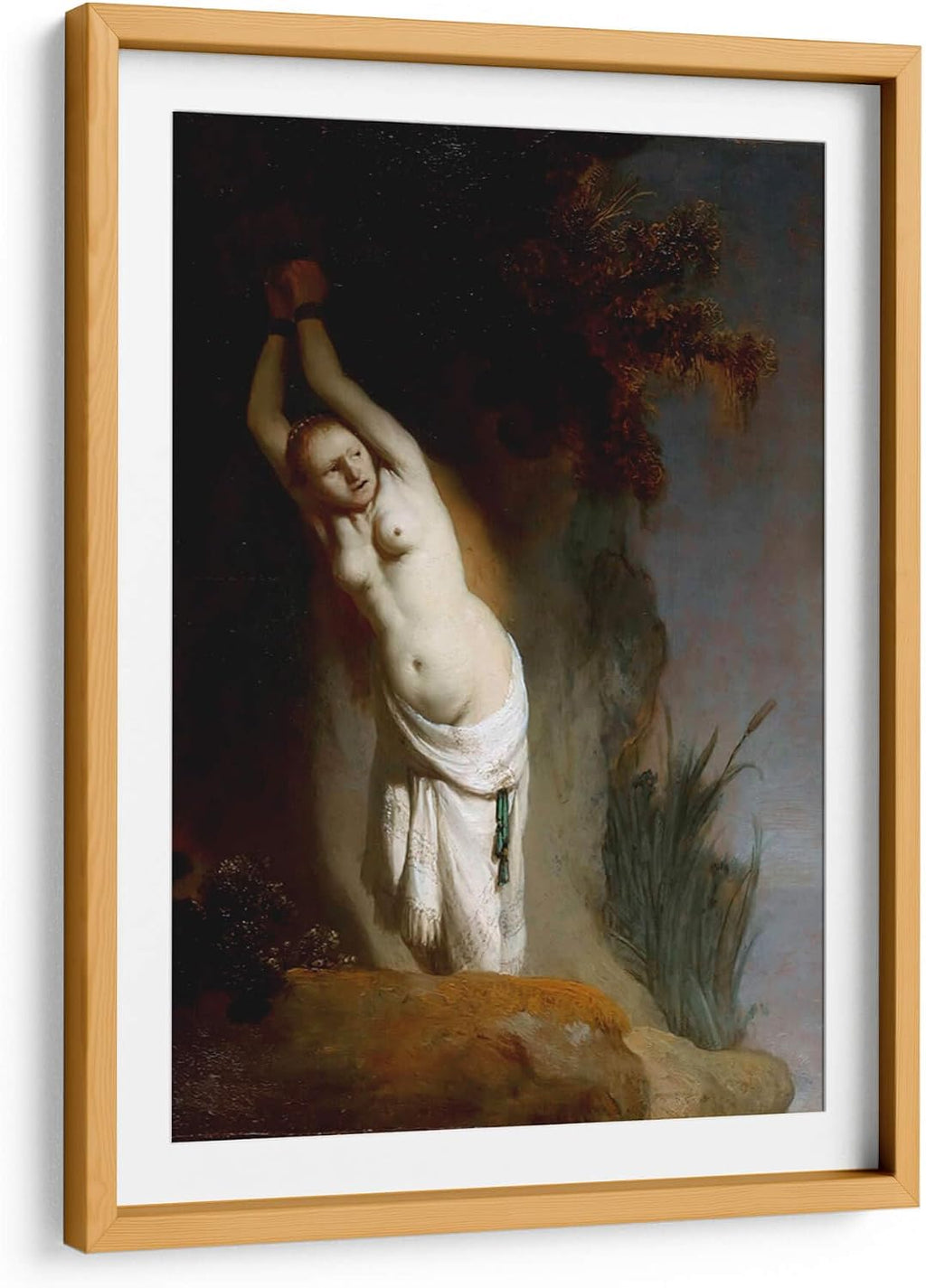 Canvas Lab | Andromeda Chained to the Rocks by Rembrandt van Rijn | 15 x 23 in | Fine Art Framed Print, Frame Color: Natural, With Mat | Classical art, Baroque
