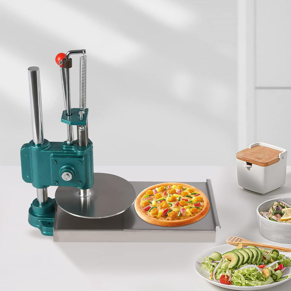 Pizza Dough Press Machine, Manual Pastry Press Machine, Adjustable Height Stainless-Steel Dough Presser for Household, Commercial, Hand Pie, Meatloaf, Pizza Crusts, Soft Roll (9.5in)