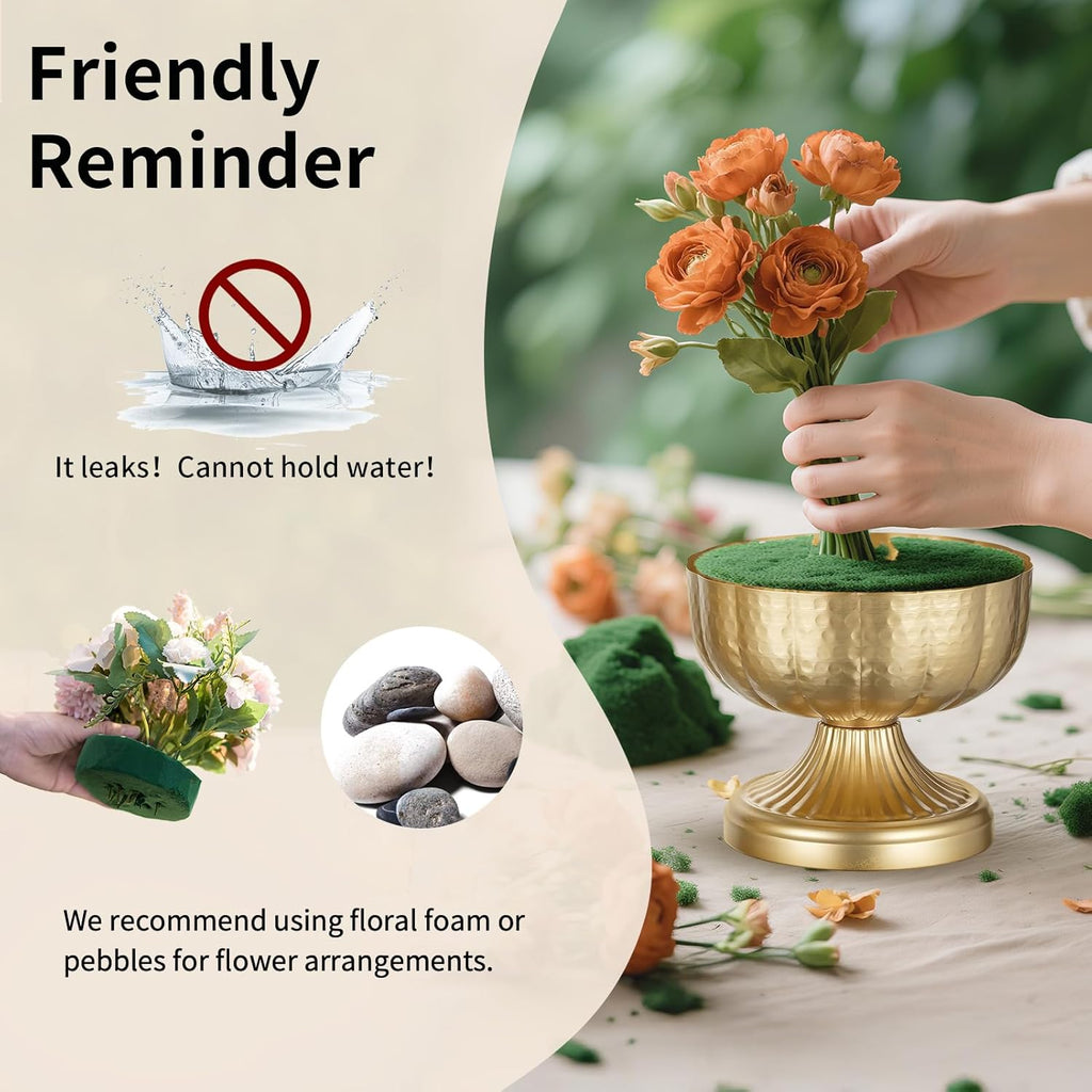 NUPTIO Gold Vases for Centerpieces Wedding: Hammered Brass Compote Vases for Small Flowers Arrangements - Metal Pedestal Bowl for Table Home Decor Set of 10