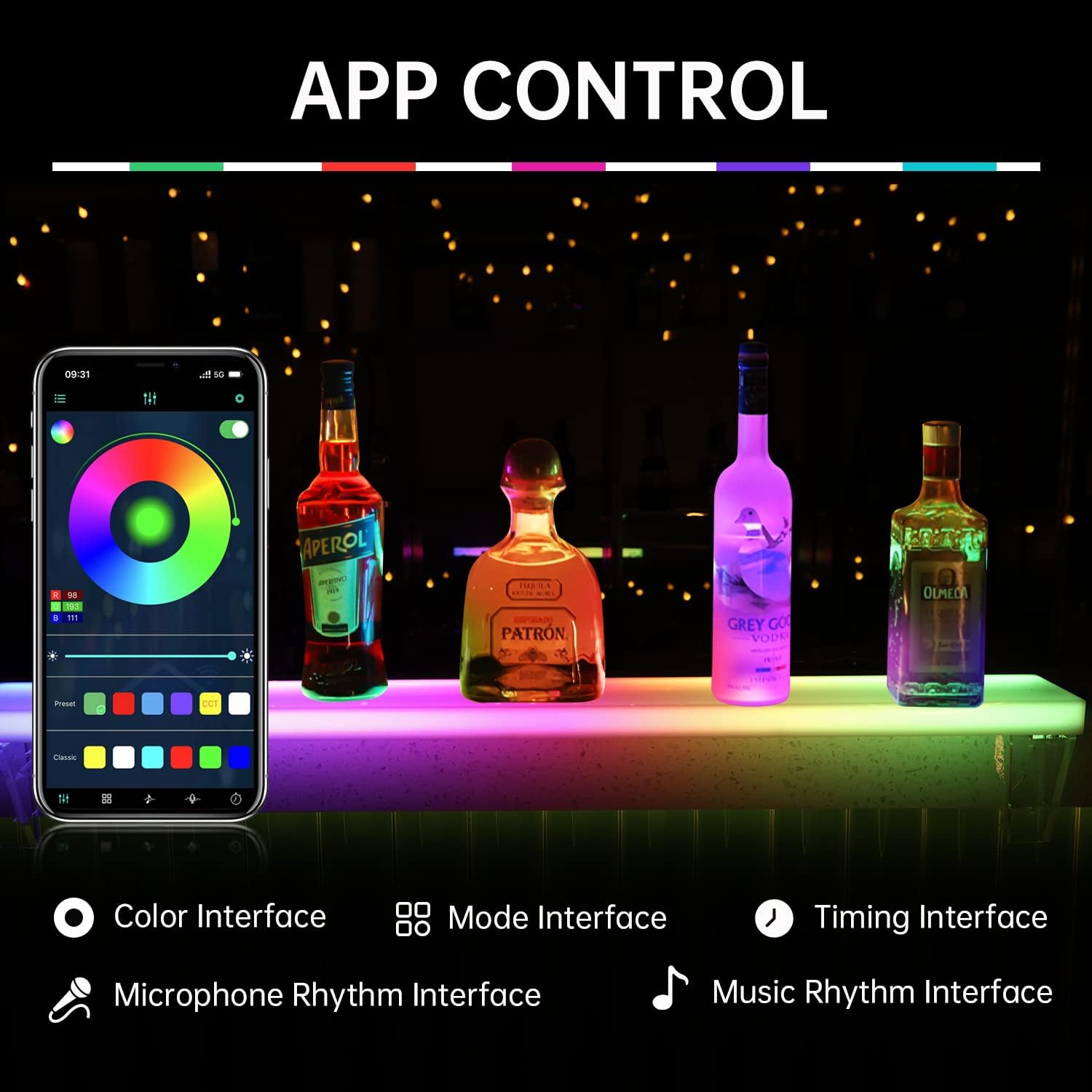 Led Lighted Liquor Bottle Display Shelf Set of 2 with Remote&APP Control 40 Inch Floating Wall-Mounted Illuminated Marquee Lighting Shelves for Home Commercial Bar