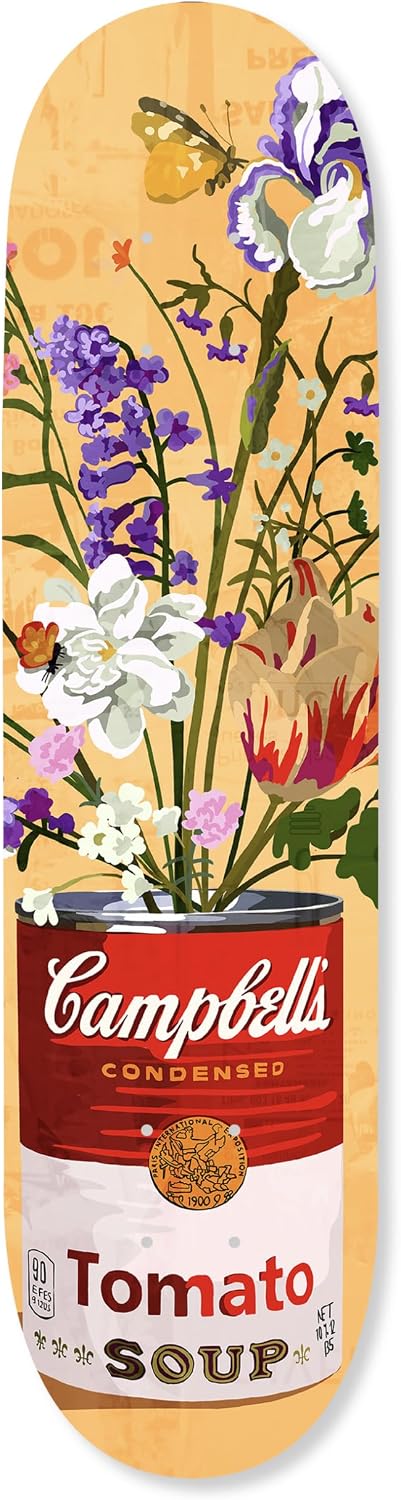 Trendy Pop Acrylic Wall Art Die-Cut Easy-to-Hang, 1 Panel 8' x 32', Floral Soup Can Skateboard