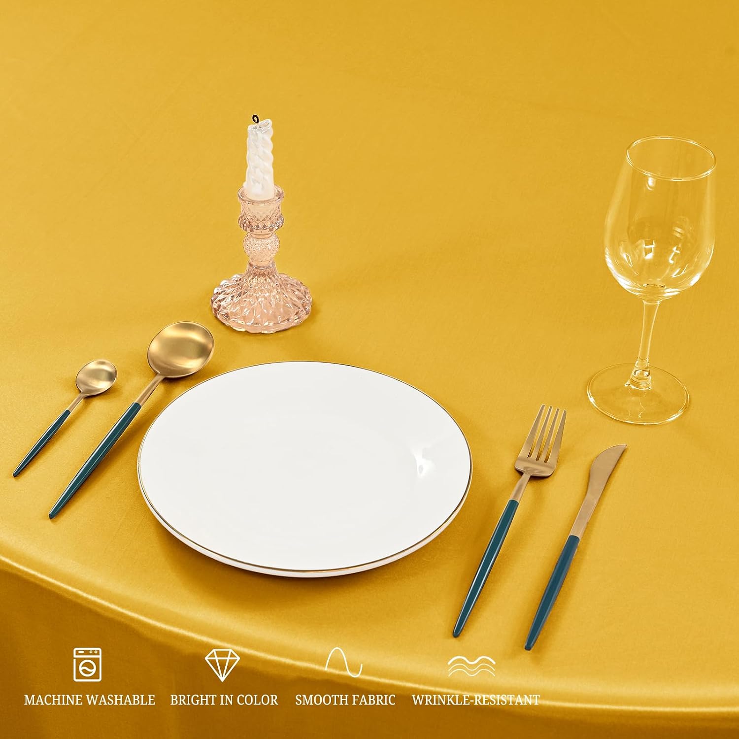 12 Pack 120 Inch Round Tablecloth, Gold Satin Fabric Table Cloth for Round Tables, Wrinkle Resistant Washable TableCover Bright Silk Table Clothes for Wedding Party Dining Tables Banquet