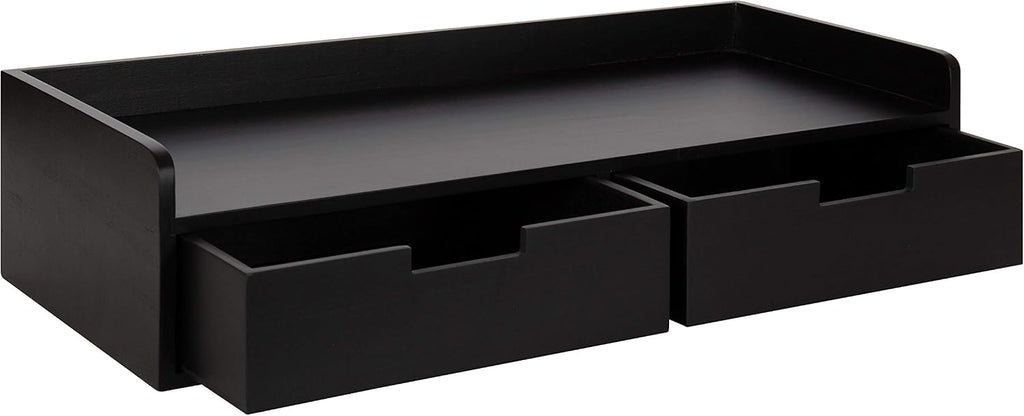 Kate and Laurel Kitt Modern Floating Shelf with Drawers, 28 x 12 x 6.5 inches, Black, Chic Floating Storage Console Table or Desk for Wall