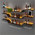31.5in Modern LED Wine Rack Wall Mounted, 3-Tier Floating Bar Shelves with Wine Glass Rack, Large Hanging Liquor Shelf Wall Mounted, for Home Bar Dining Room Cafe Decorative (Black, 31.5in/80cm)