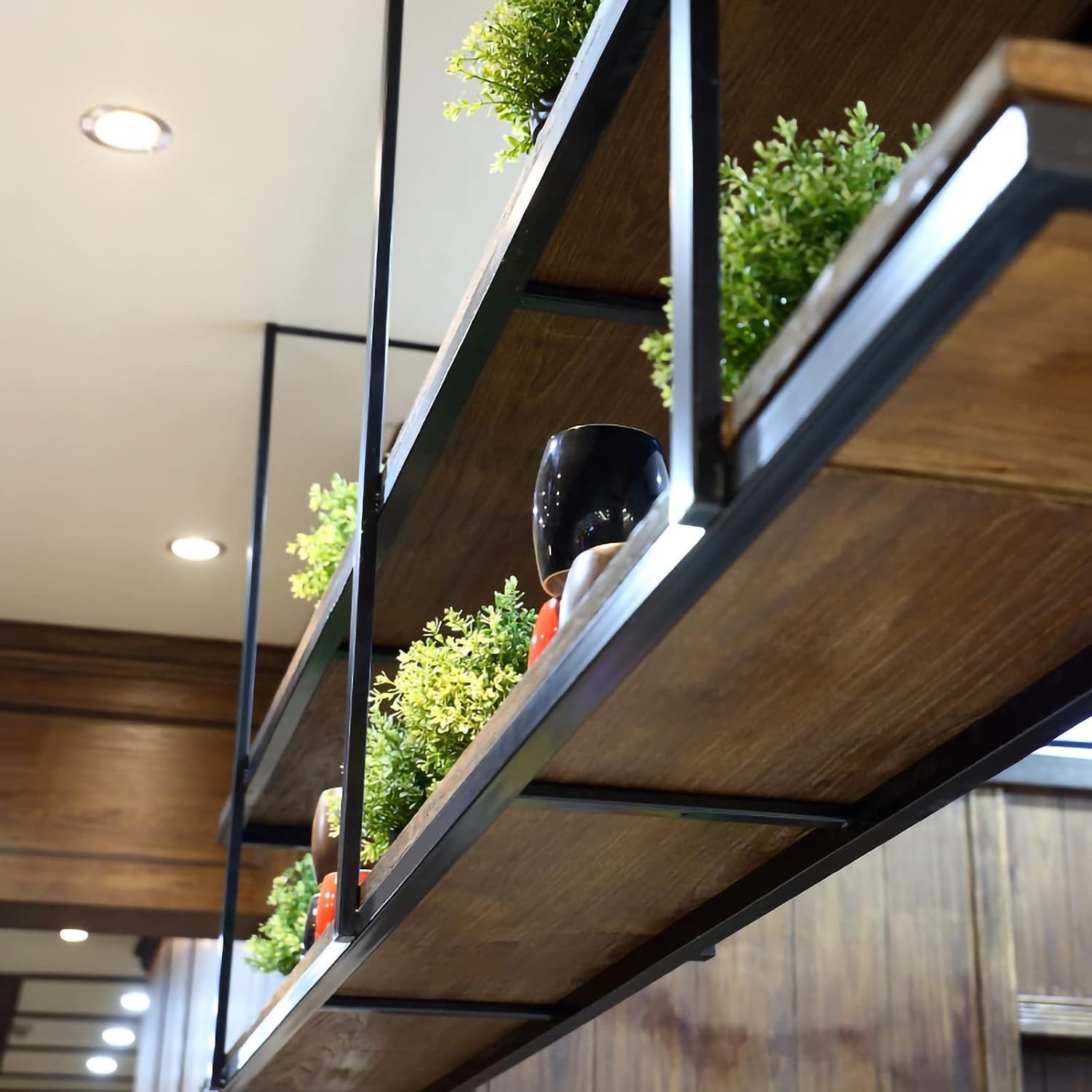 Corner Ledge Wall Shelf,Hanging Ceiling Shelf Floating Shelves, Rustic Ceiling Shelf Brackets 2 Layer, Wall-Mounted Decorative Rack for Bar Restaurant Kitchens, Hanging, Easy to Install