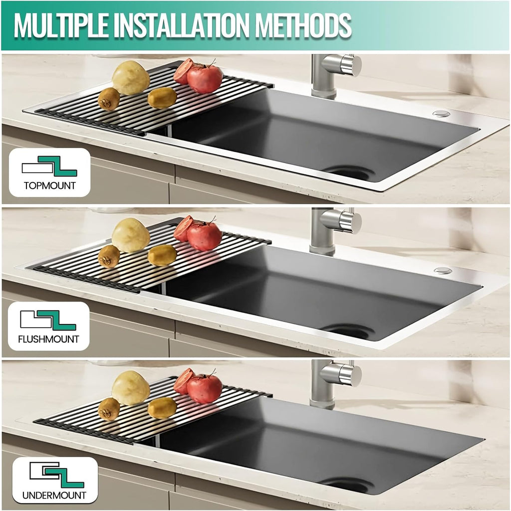 Stainless Steel Kitchen Sink, Small Single Bowl Sink, Topmount Compact Bar/Utility Sink With Tap Hole, Overflow & Drainer Kit, For Bar, Pub, RV, Campervan, Basement, Outdoor Use(Silver,55x45cm)