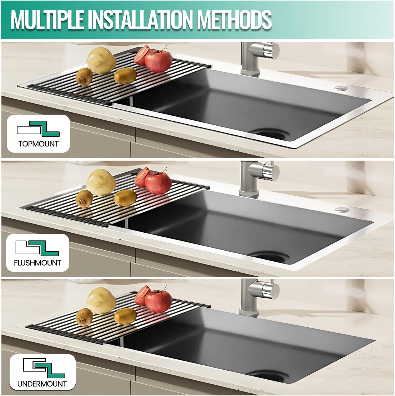 Stainless Steel Kitchen Sink, Small Single Bowl Sink, Topmount Compact Bar/Utility Sink With Tap Hole, Overflow & Drainer Kit, For Bar, Pub, RV, Campervan, Basement, Outdoor Use(Silver,55x45cm)
