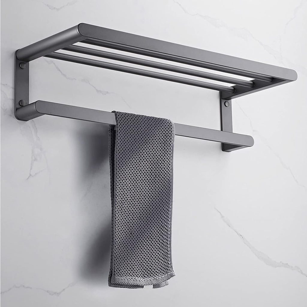 Bathroom Shelf Wall Floating Bathroom Bathroom Towel Rack 23.6 Inches Wall Mounted Double Towel Holder，Wall Mounted Multifunctional Double Towel Bars，Gray Floating Shelves Corner Shower Caddy