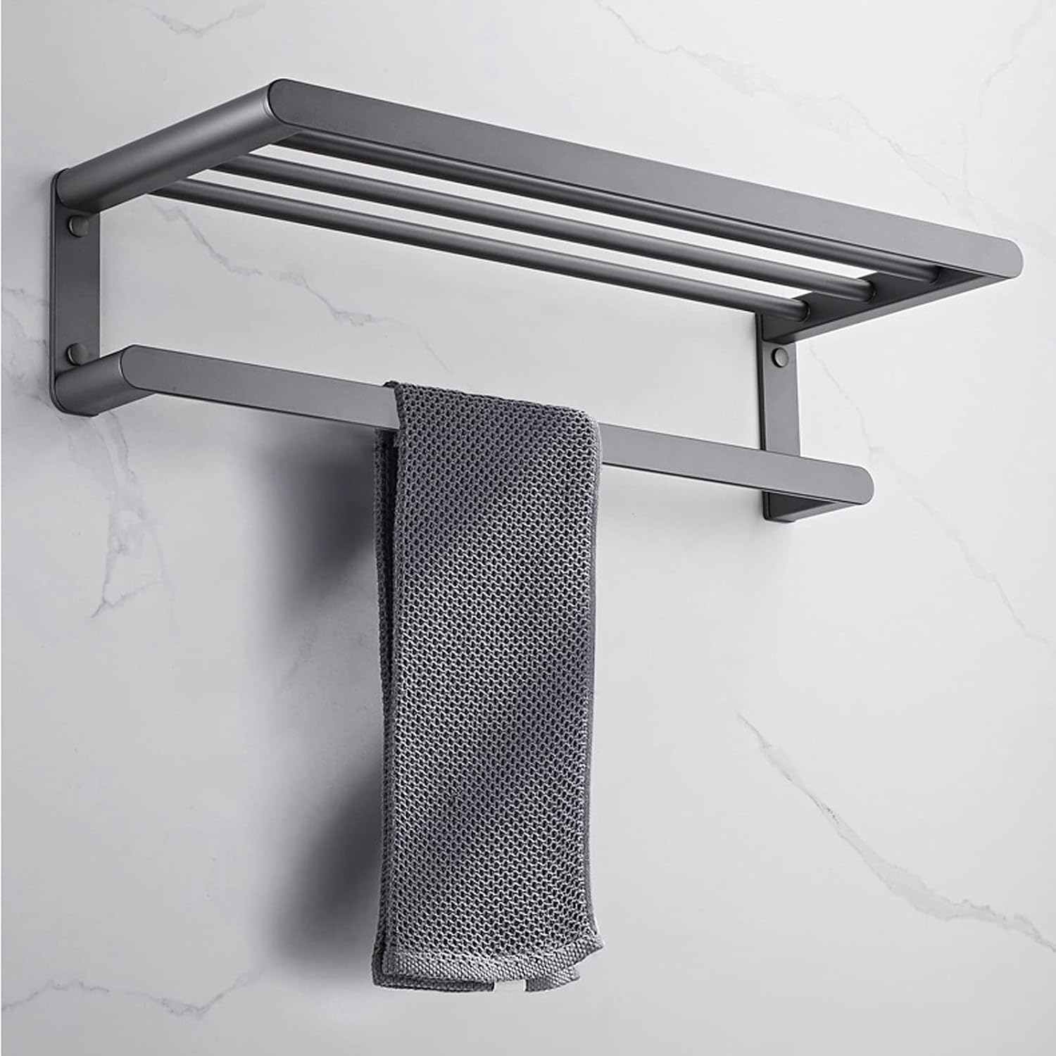 Bathroom Shelf Wall Floating Bathroom Bathroom Towel Rack 23.6 Inches Wall Mounted Double Towel Holder，Wall Mounted Multifunctional Double Towel Bars，Gray Floating Shelves Corner Shower Caddy