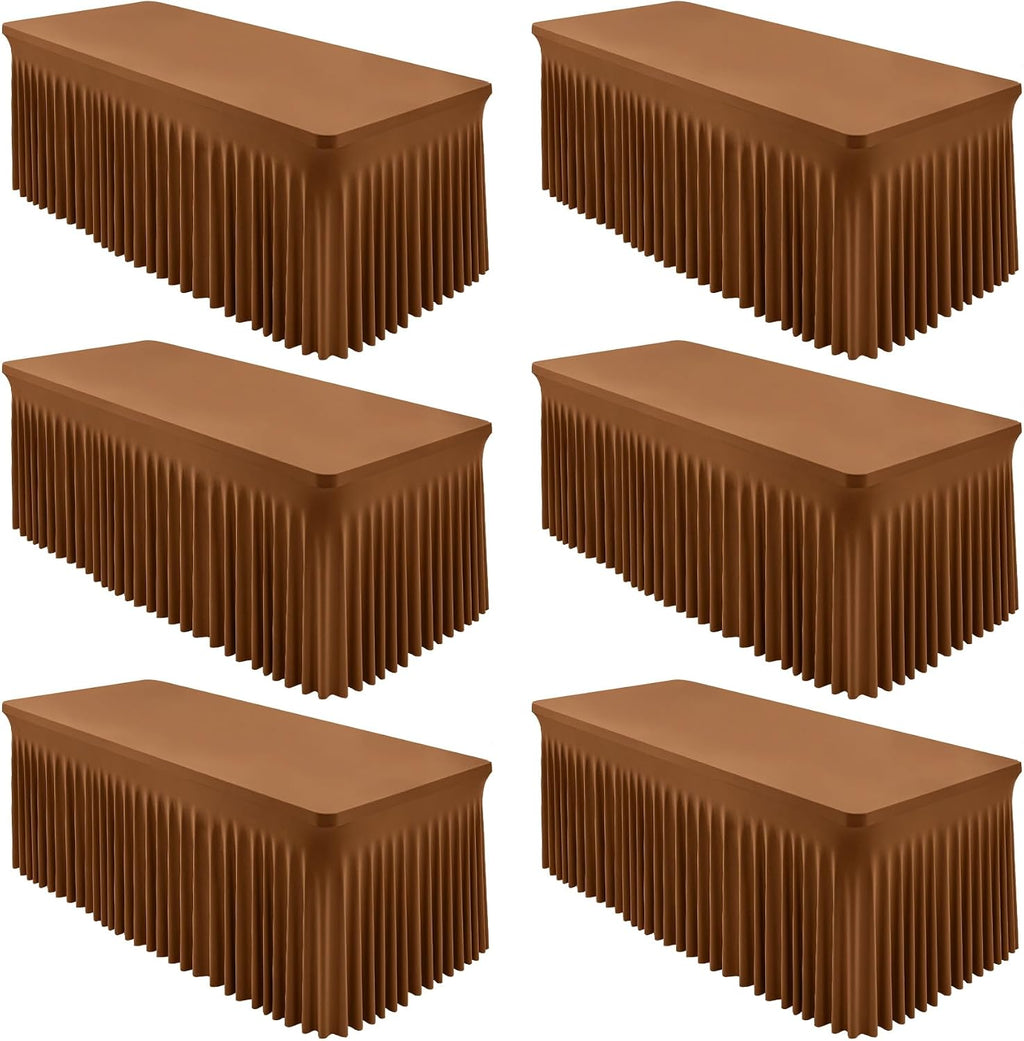 Shillance 6 Packs Brown Spandex Tableclothes for 8 Foot Rectangle Table, Spandex Table Covers 8FT Stretch Table Skirts Wrinkle Free Fitted Table Cloth for Event, Wedding, Banquet & Parties