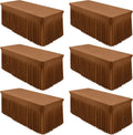 Shillance 6 Packs Brown Spandex Tableclothes for 8 Foot Rectangle Table, Spandex Table Covers 8FT Stretch Table Skirts Wrinkle Free Fitted Table Cloth for Event, Wedding, Banquet & Parties