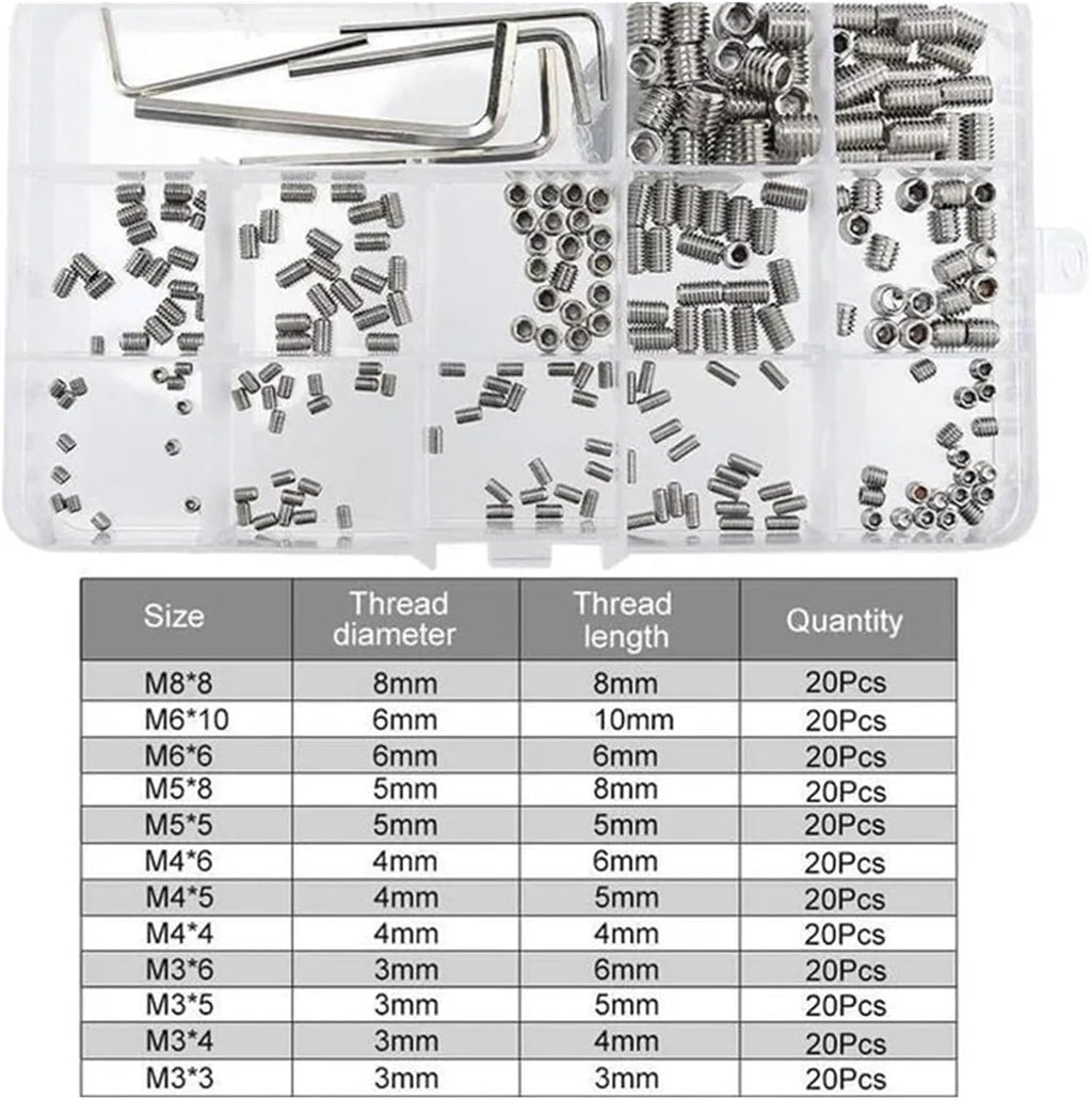Exquisite 240pcs Hexagon Socket Set Screws Headless Assortment Kit 304 Stainless Steel M3 M4 M5 M6 M8 Concave End Machine Screw Durable