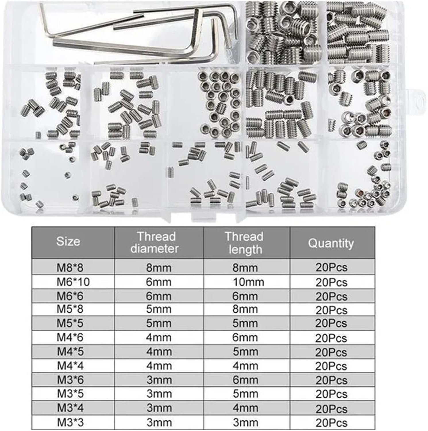 Exquisite 240pcs Hexagon Socket Set Screws Headless Assortment Kit 304 Stainless Steel M3 M4 M5 M6 M8 Concave End Machine Screw Durable