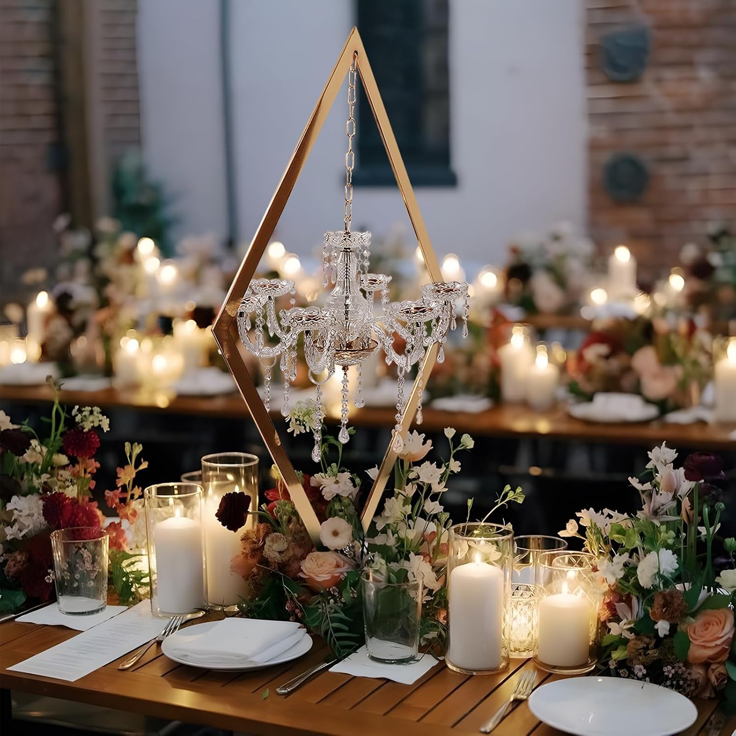 45' Gold Wedding Candelabra Set of 4 | Tall Crystal-Accent Centerpieces with Acrylic Diamond Drops for Reception Tables, Party Decor, Elegant Dining & Events