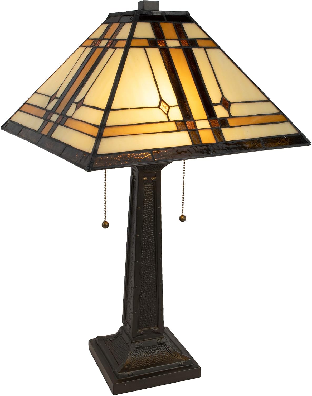Lavish Home Tiffany-Style Table Lamp – Mission-Design Art Glass Lighting with 2 LED Bulbs Included – Vintage-Look Handcrafted Room Décor (Brown)