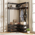 Tangkula Corner Hall Tree, 70 Inch Coat Rack with Bench and Shoe Storage, Entryway Furniture with 7 Hooks, Heavy Duty Metal Frame, Space Saving Clothes Rack Shoes Shelf Organizer (Rustic Brown)
