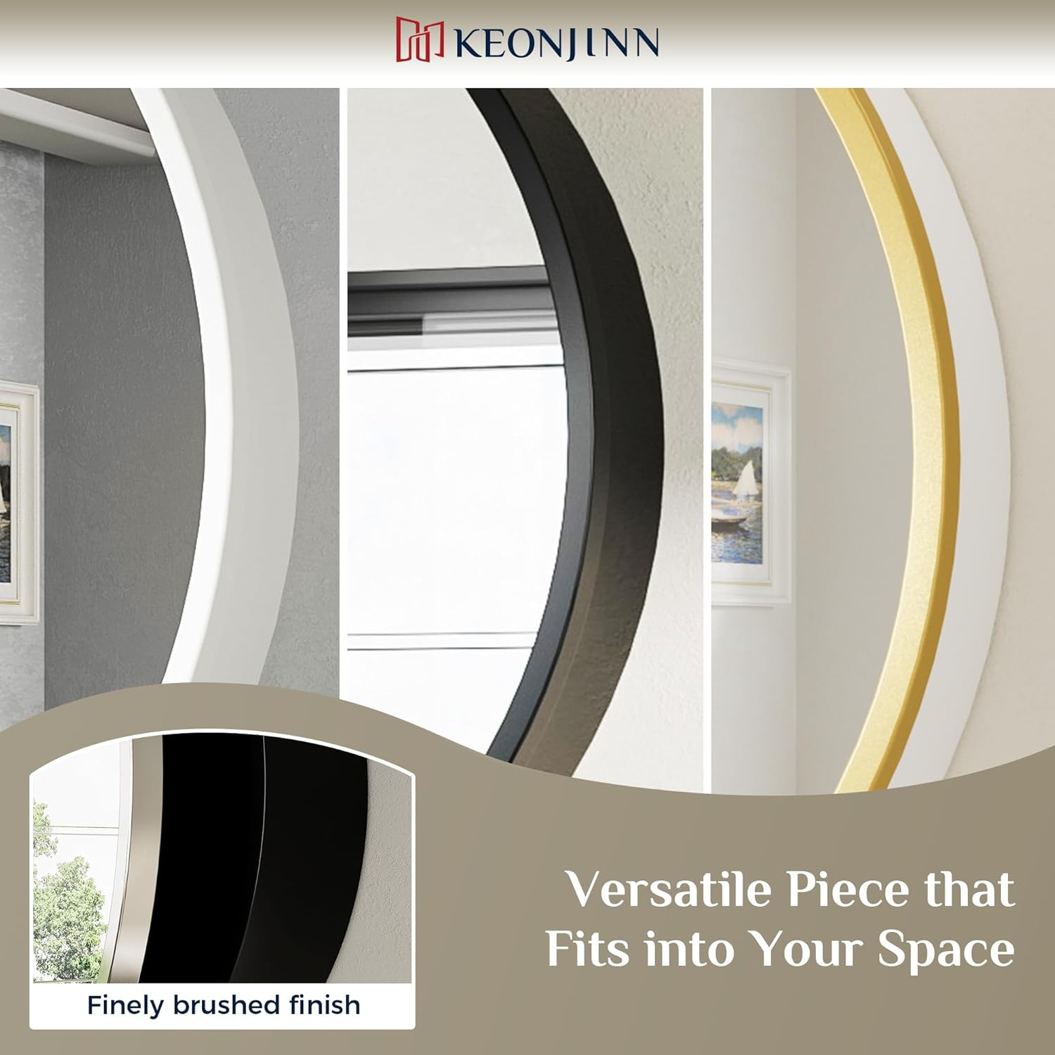 Keonjinn Round Brushed Nickel Medicine Cabinet Mirror for Bathroom, 26 Inch Surface Mount Medicine Cabinet with Mirror, Circular Framed Mirrored Medicine Cabinets, Modern Cabinet with Vanity Mirror