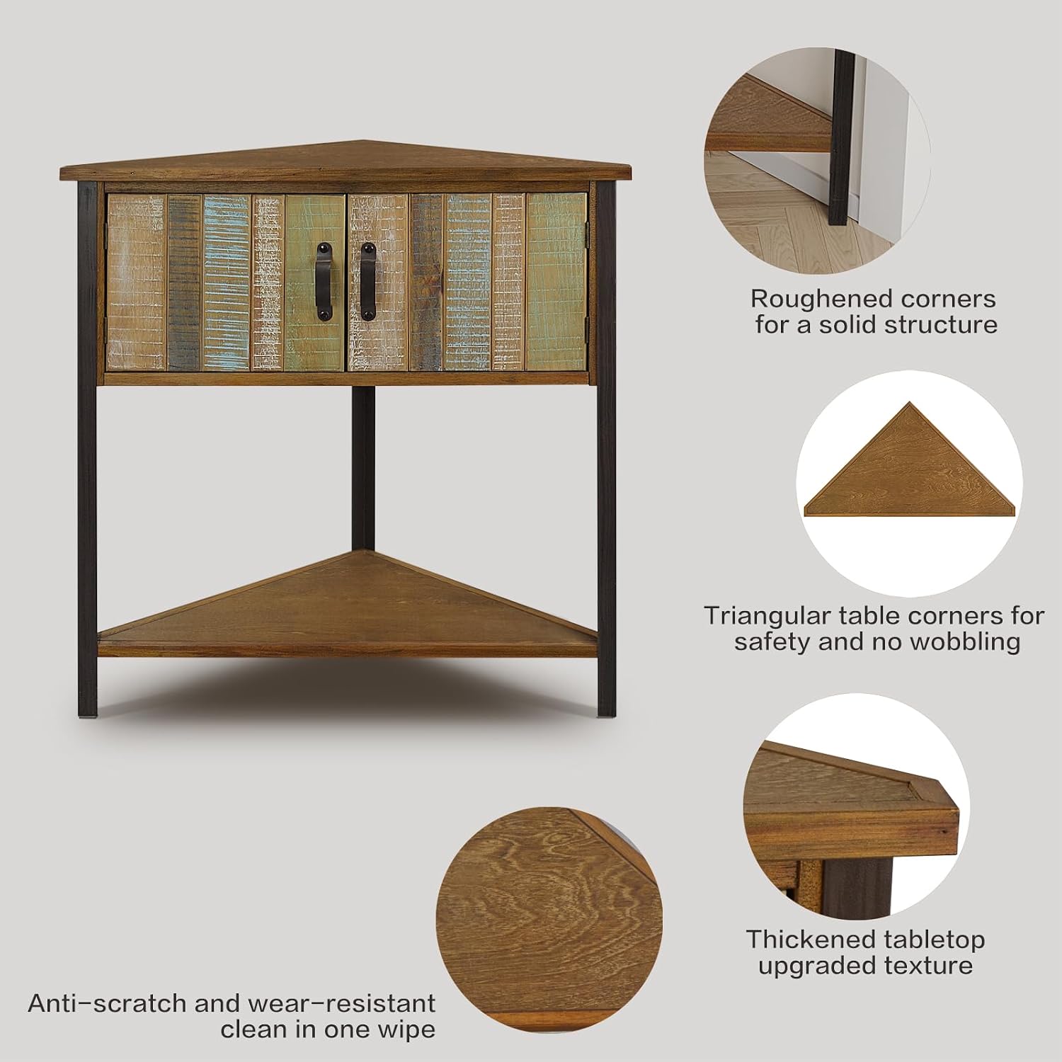 Solid Wood Corner Cabinet with Storage - Entryway Cabinet with Storage, Small Space Solution for Living Room, Apartment, Rustic Cabin Style Accent Table (Natural Blue)