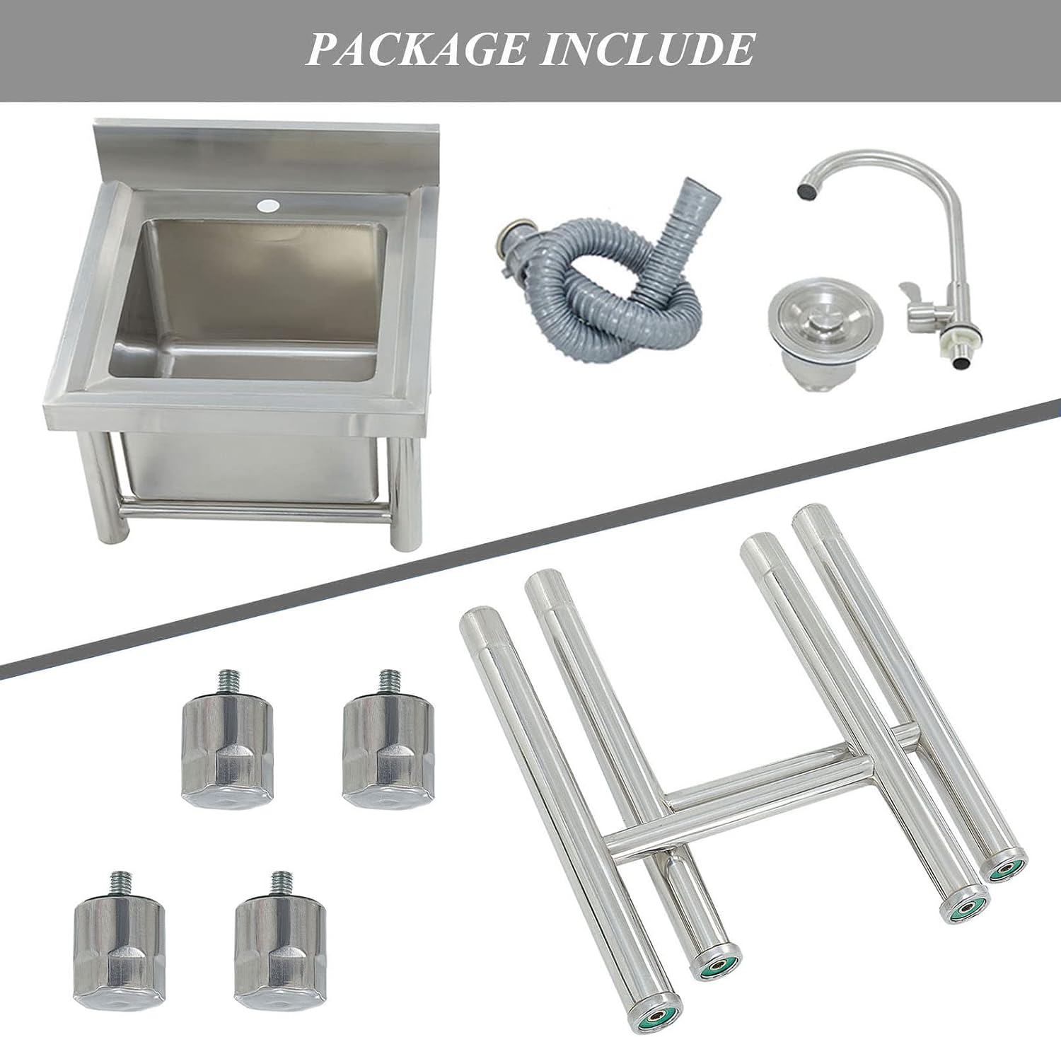Free Standing Sink | Single Bowl Sink | 1 Compartment Commercial Kitchen Sink | Utility Prep Sinks | 304 Stainless Steel Sink | Extra-Deep Laundry Tub | Indoor-Outdoor Protable