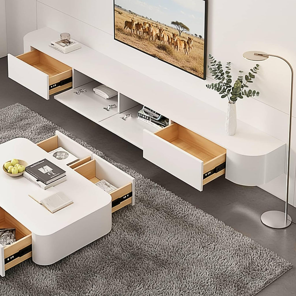 Floating TV Stand with Drawers for Bedroom,Solid Wood Living Room tv Stand,Suitable for Various scenarios Wall Shelf TV Cabinet White, 78.7'